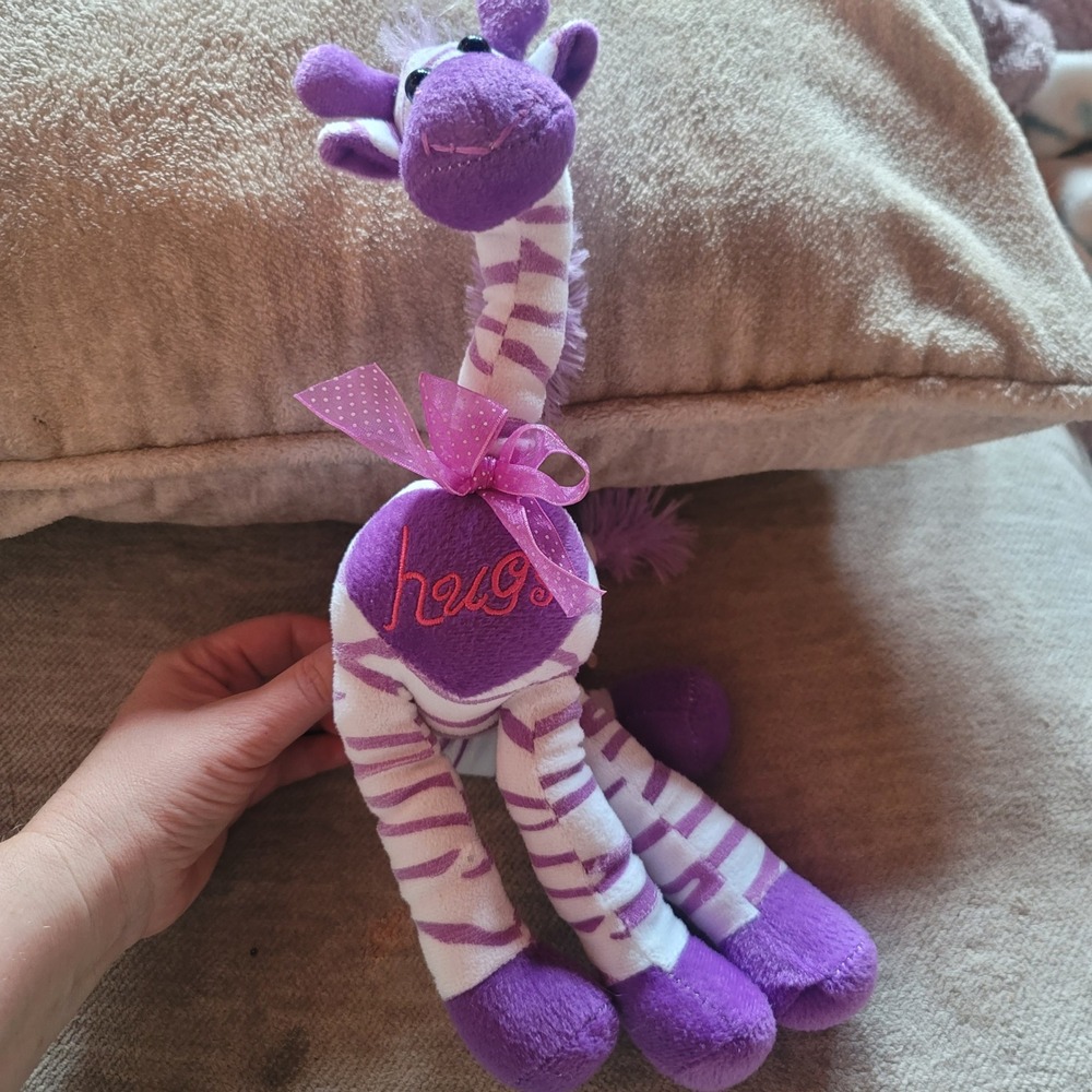 Burton + Burton Purple Zebra Stripe Giraffe Hugs Heart Plush Stuffed Animal Toy